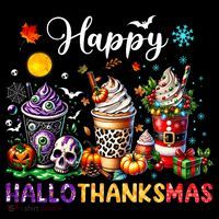 Happy Hallothanksmas Halloween Coffee Latte Thanksgiving Women's Hoodie thumb 2