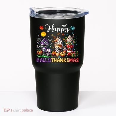 Happy Hallothanksmas Halloween Coffee Latte Thanksgiving Tumbler