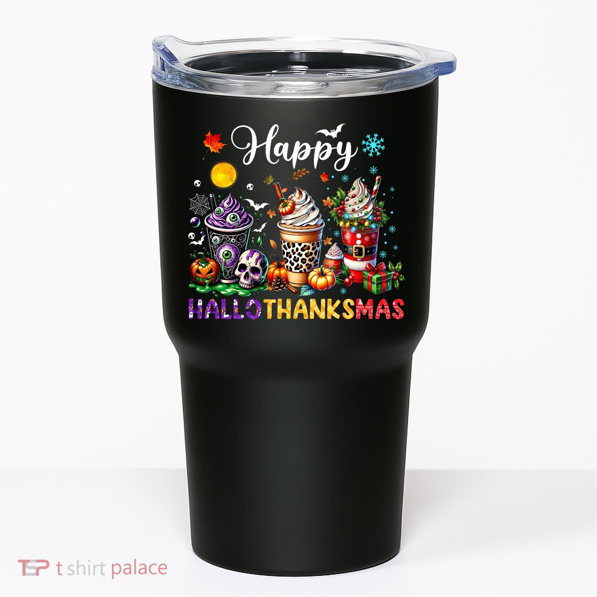 Happy Hallothanksmas Halloween Coffee Latte Thanksgiving Tumbler