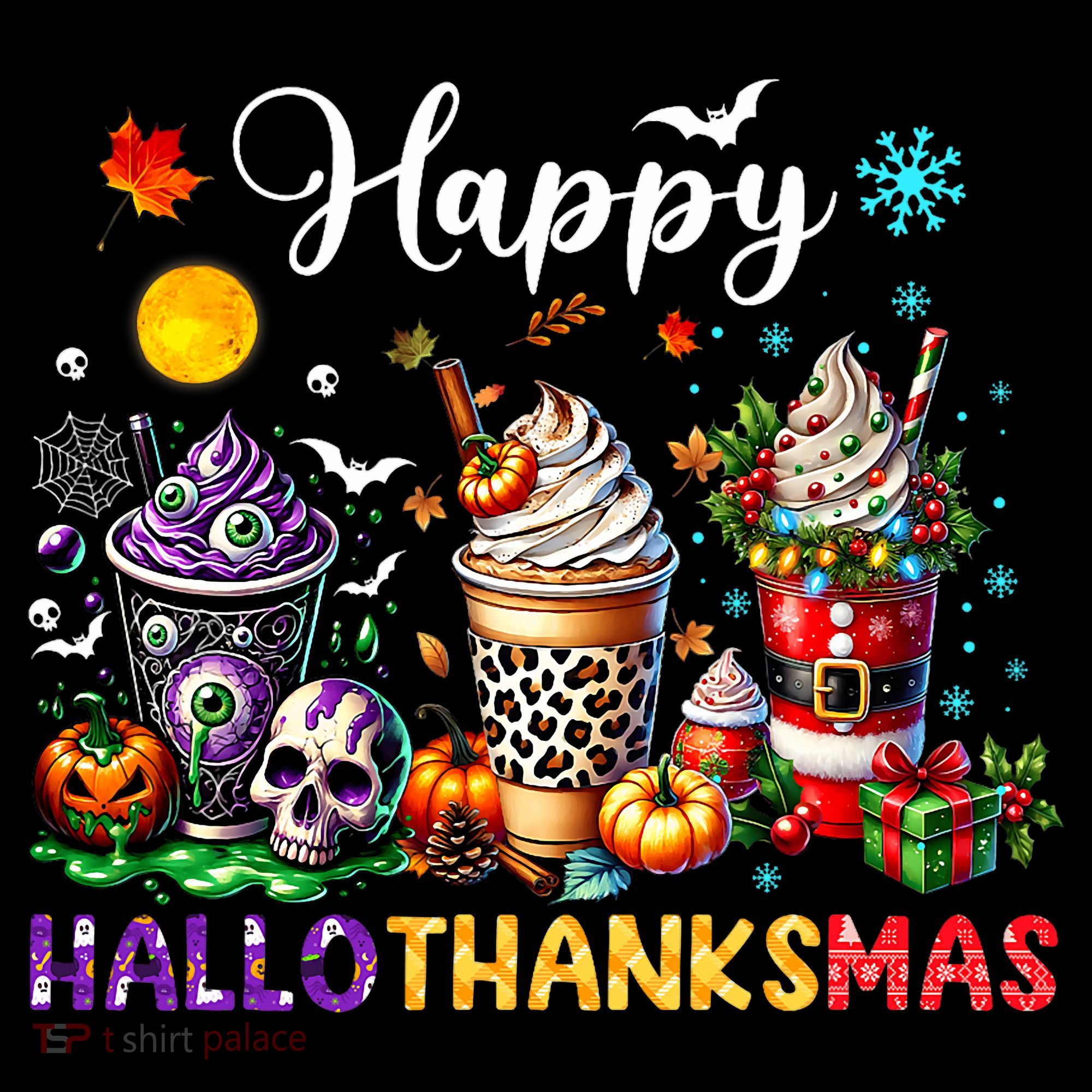 Happy Hallothanksmas Halloween Coffee Latte Thanksgiving Women's Tank Top