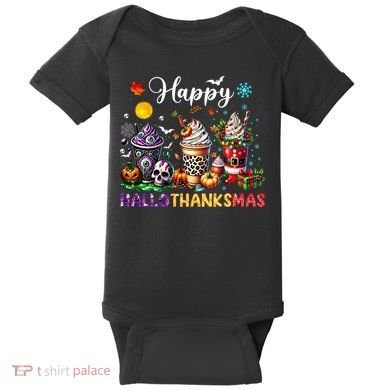 Happy Hallothanksmas Halloween Coffee Latte Thanksgiving Baby Bodysuit