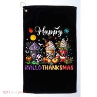 Happy Hallothanksmas Halloween Coffee Latte Thanksgiving Golf Towel thumb 0