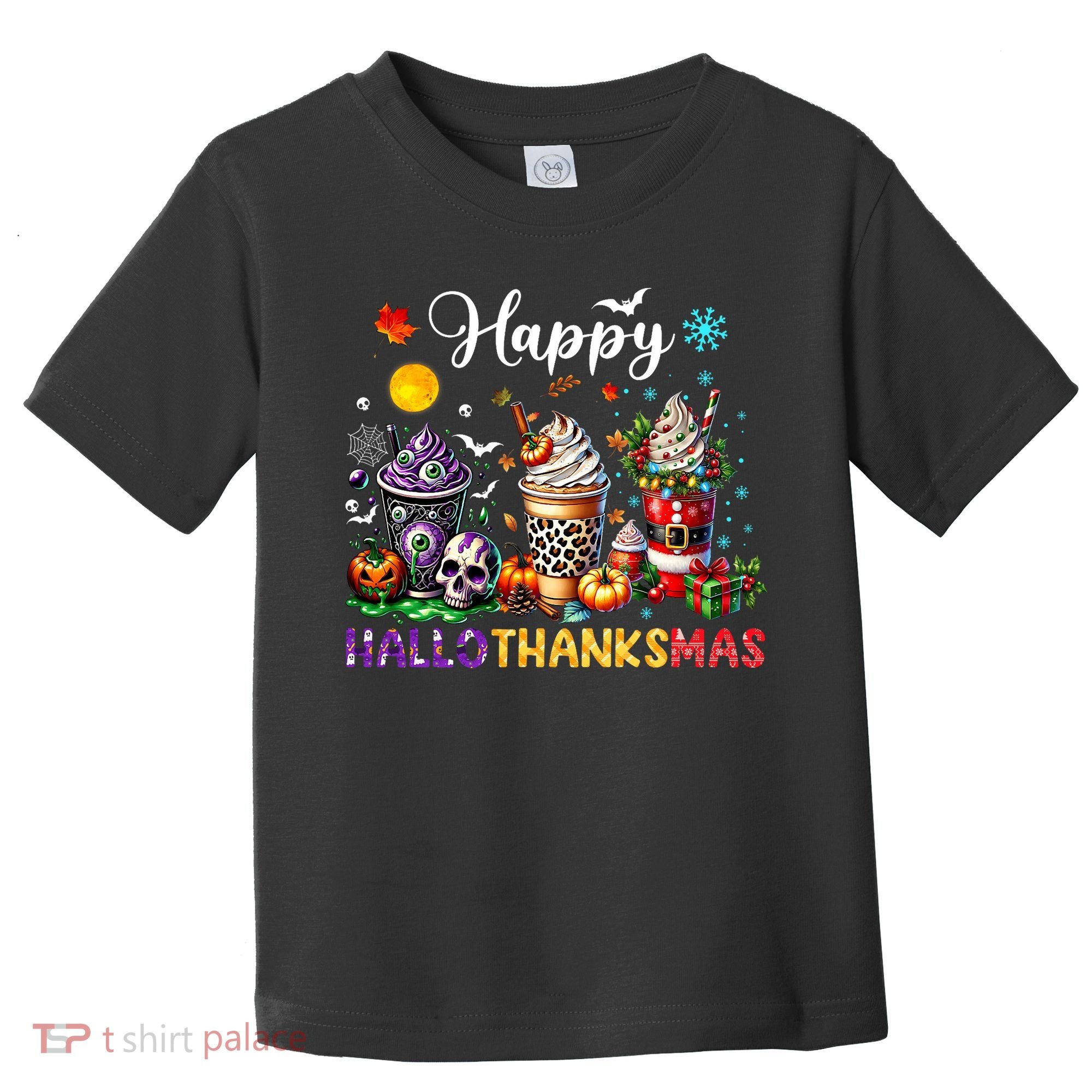 Happy Hallothanksmas Halloween Coffee Latte Thanksgiving Toddler T-Shirt
