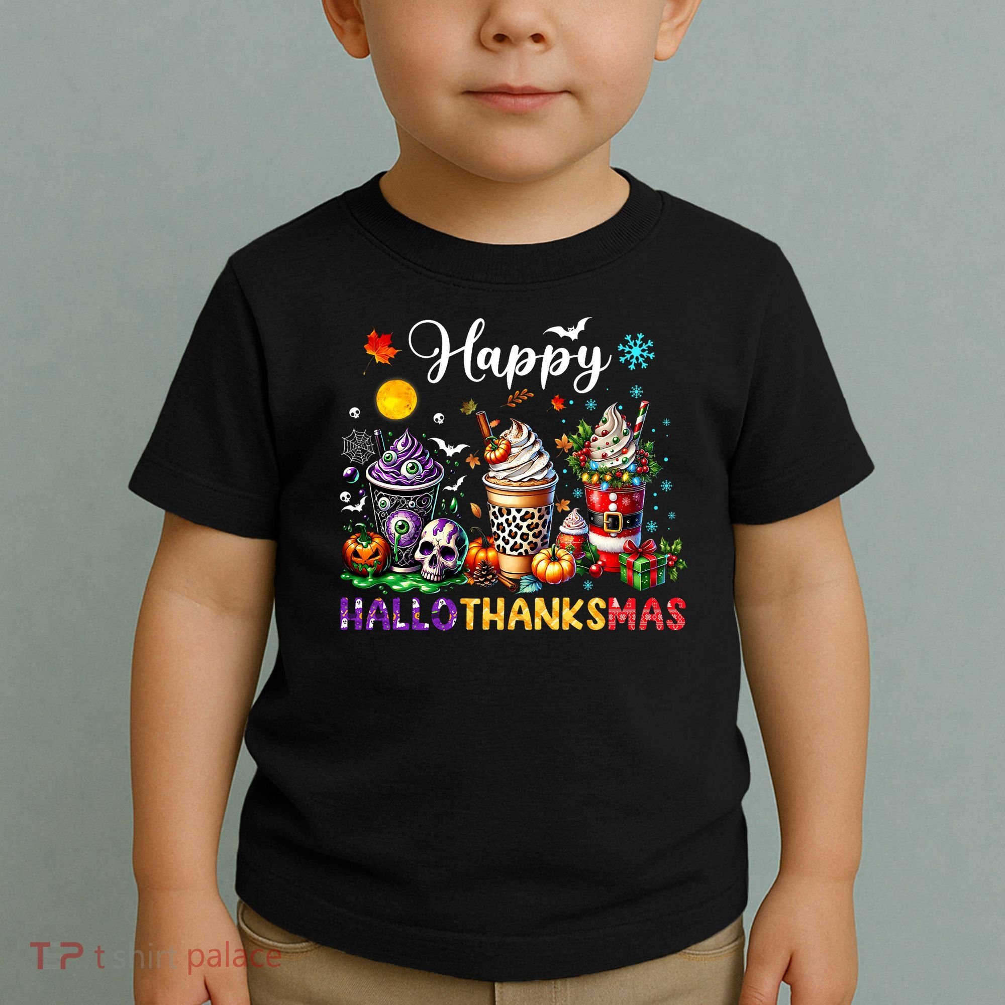 Happy Hallothanksmas Halloween Coffee Latte Thanksgiving Toddler T-Shirt