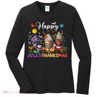 Happy Hallothanksmas Halloween Coffee Latte Thanksgiving Women's Long Sleeve Shirt thumb 0