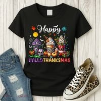 Happy Hallothanksmas Halloween Coffee Latte Thanksgiving Women's T-Shirt thumb 3