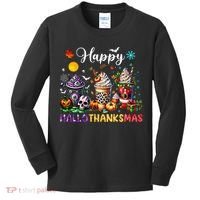 Happy Hallothanksmas Halloween Coffee Latte Thanksgiving Kids Long Sleeve Shirt thumb 0