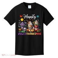 Happy Hallothanksmas Halloween Coffee Latte Thanksgiving Kids T-Shirt thumb 0