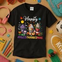 Happy Hallothanksmas Halloween Coffee Latte Thanksgiving Kids T-Shirt thumb 3