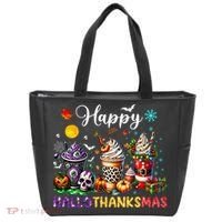 Happy Hallothanksmas Halloween Coffee Latte Thanksgiving Tote Bag thumb 0