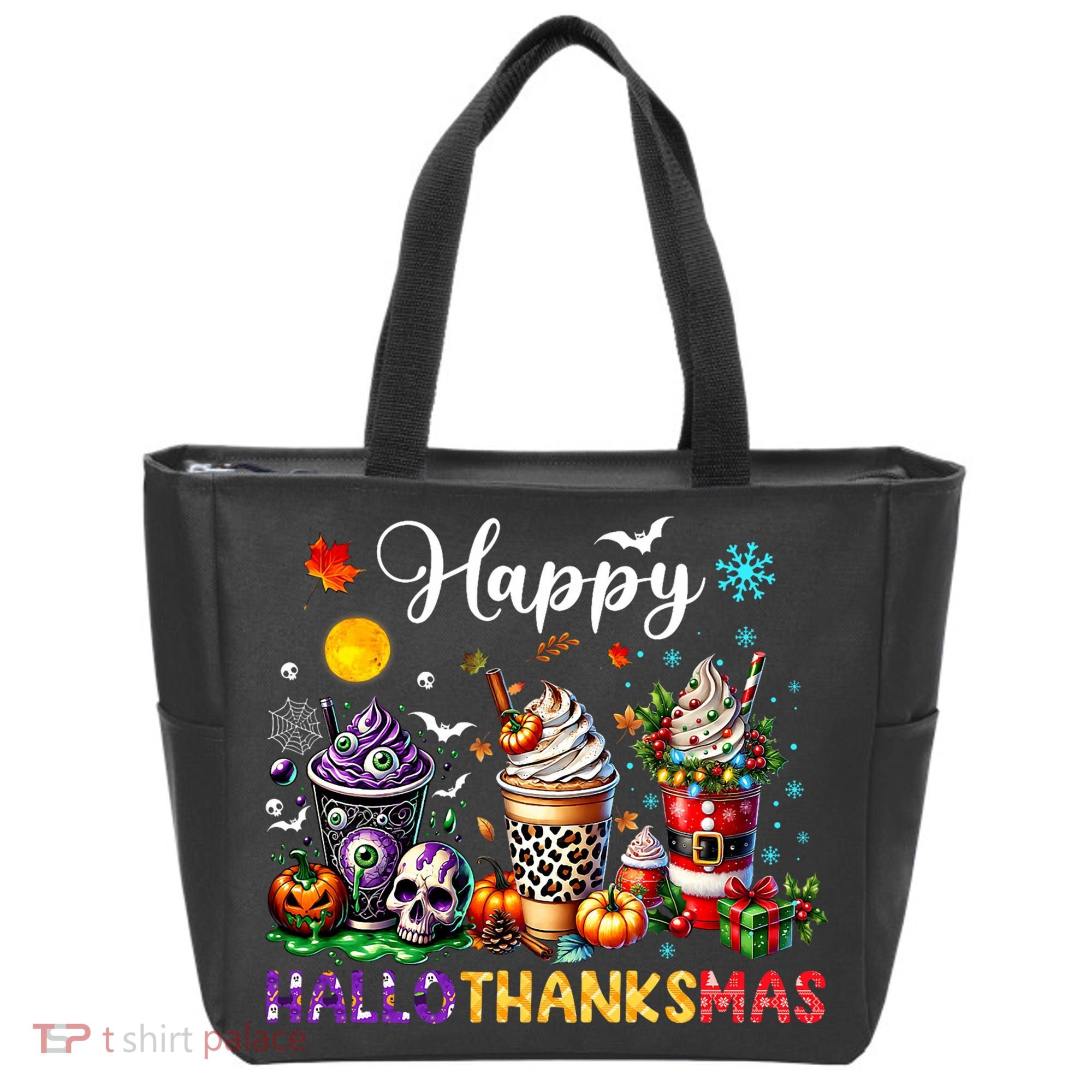 Happy Hallothanksmas Halloween Coffee Latte Thanksgiving Tote Bag