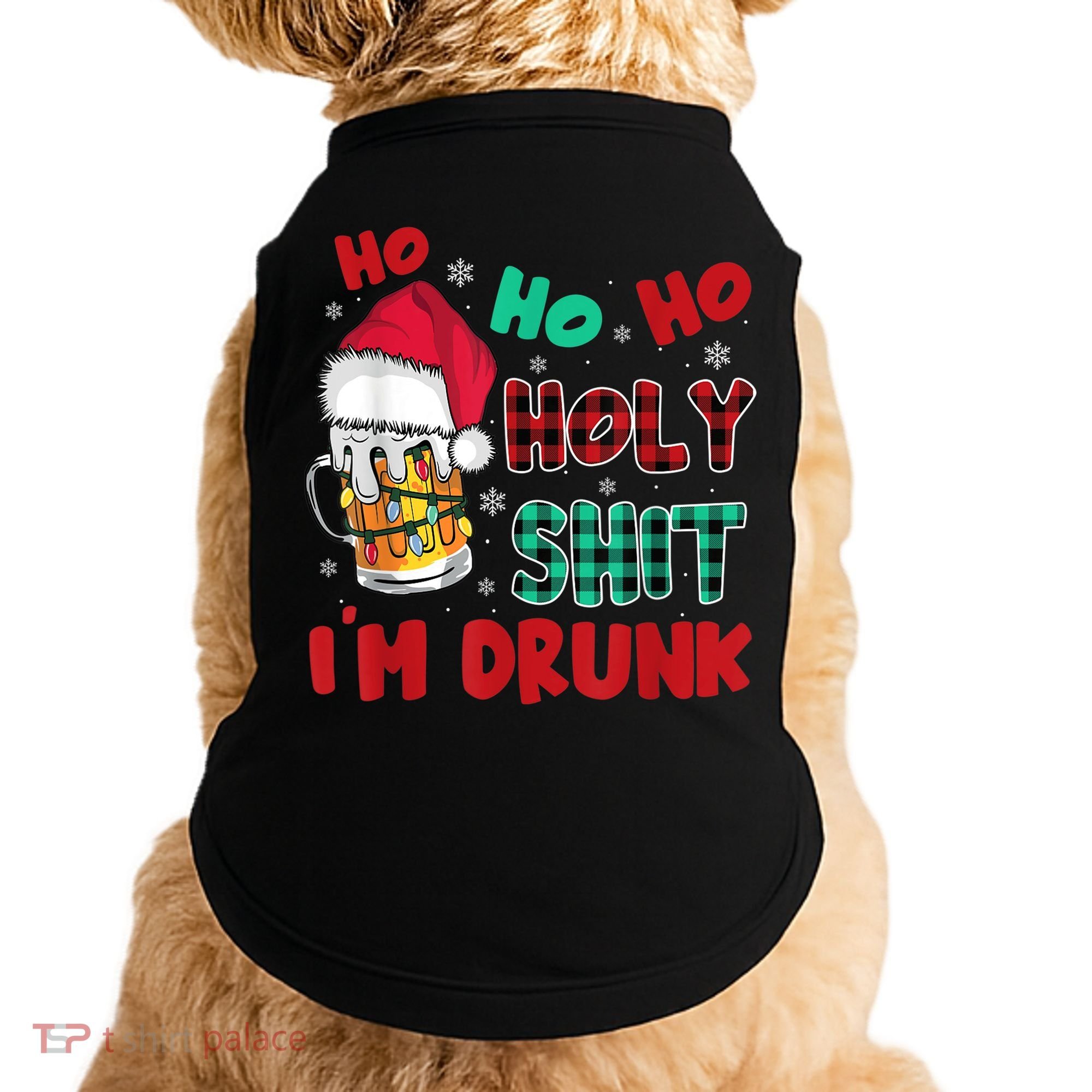 Ho Ho Holy Shit I'm Drunk Beer Santa Hat Christmas Drinking Doggie Tank