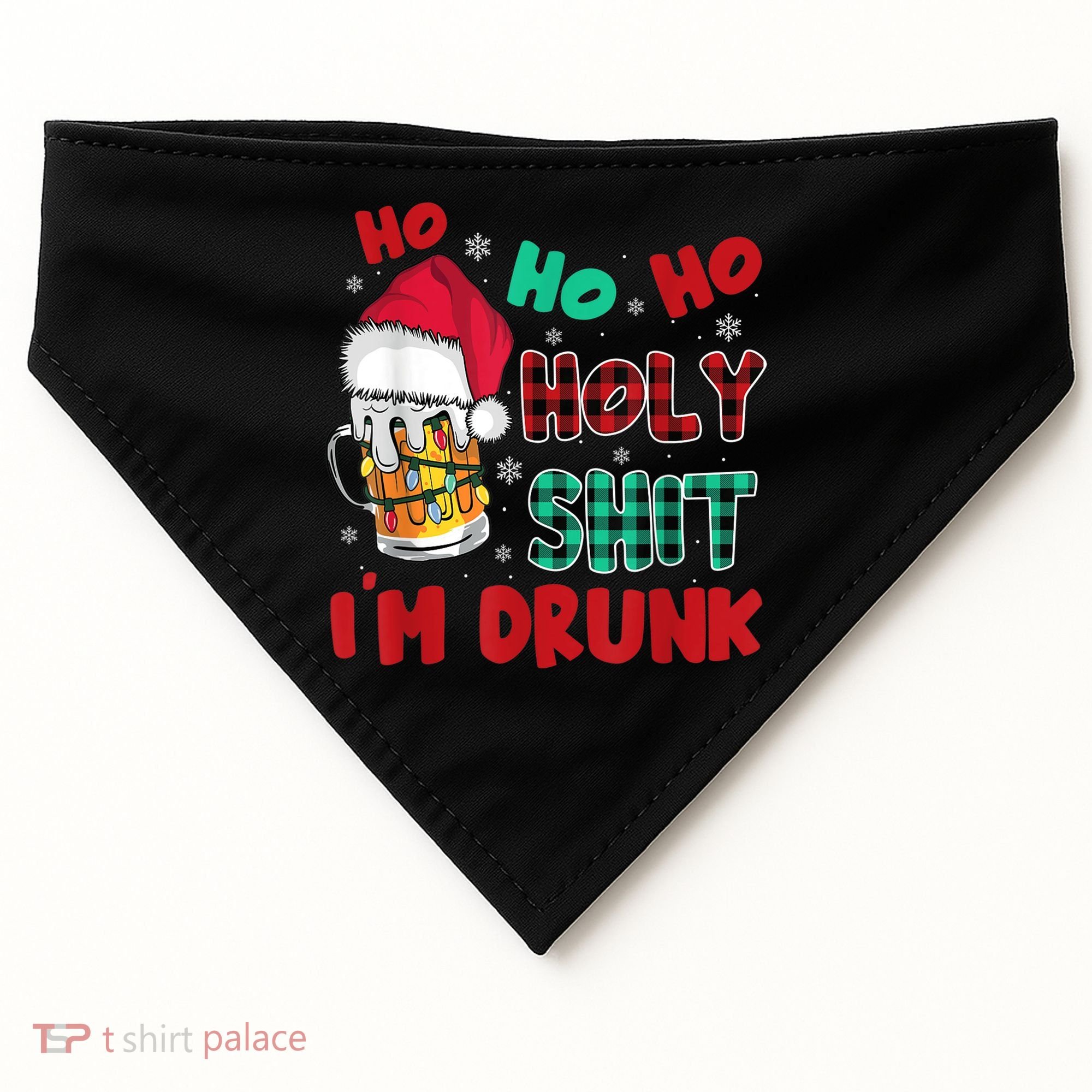 Ho Ho Holy Shit I'm Drunk Beer Santa Hat Christmas Drinking USA-Made Doggie Bandana
