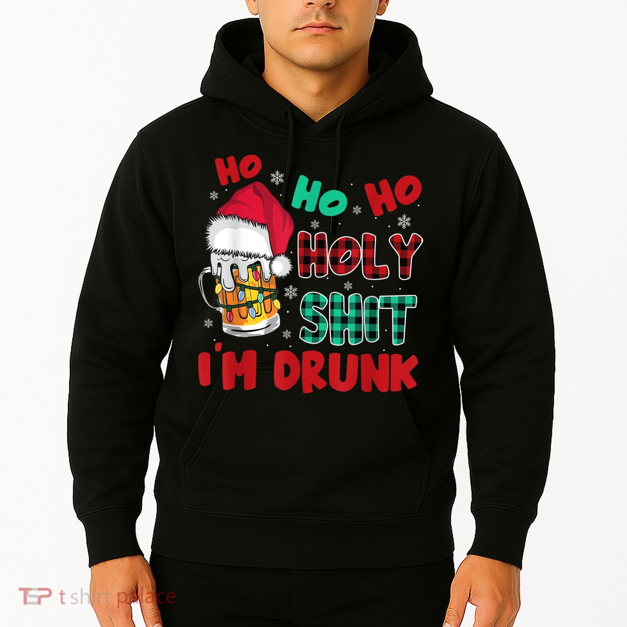 Ho Ho Holy Shit I'm Drunk Beer Santa Hat Christmas Drinking Hoodie