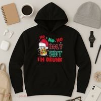 Ho Ho Holy Shit I'm Drunk Beer Santa Hat Christmas Drinking Hoodie thumb 3