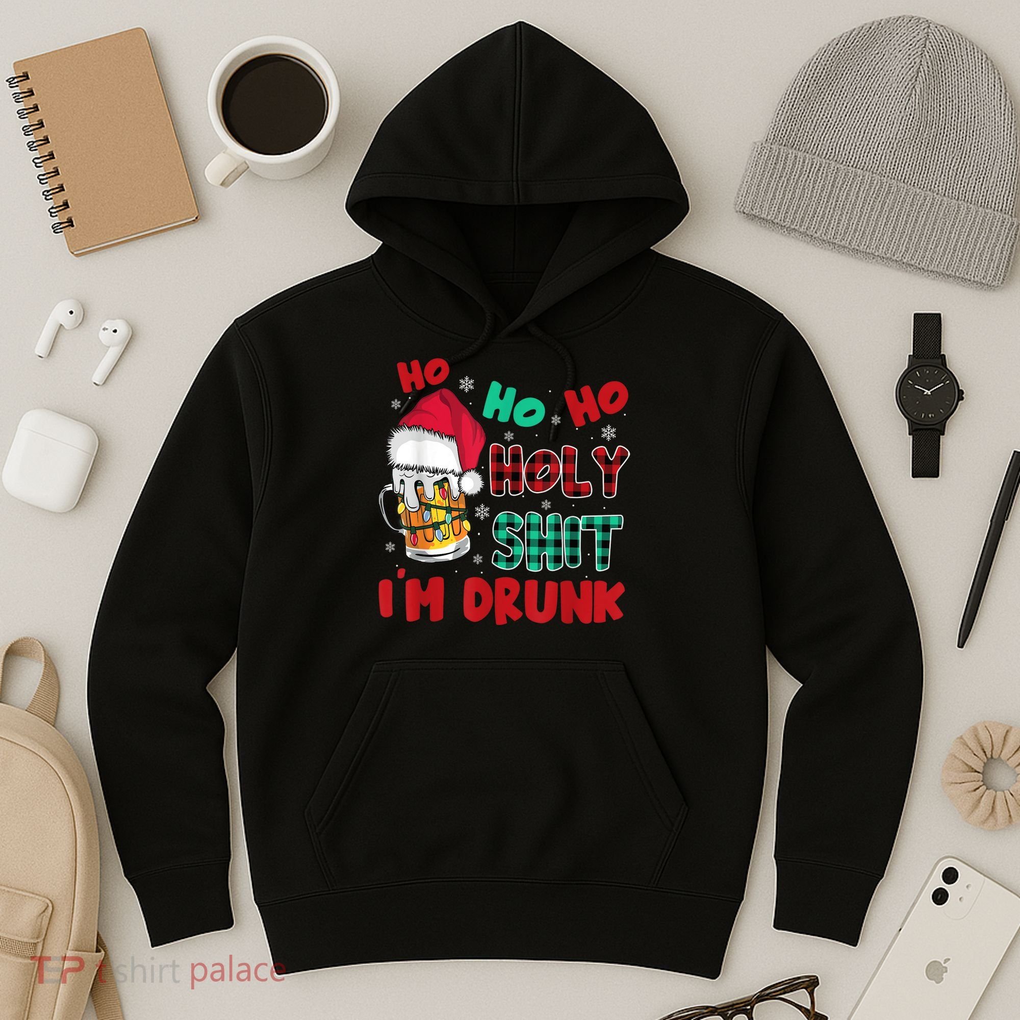Ho Ho Holy Shit I'm Drunk Beer Santa Hat Christmas Drinking Hoodie