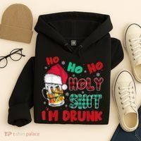 Ho Ho Holy Shit I'm Drunk Beer Santa Hat Christmas Drinking Hoodie thumb 4