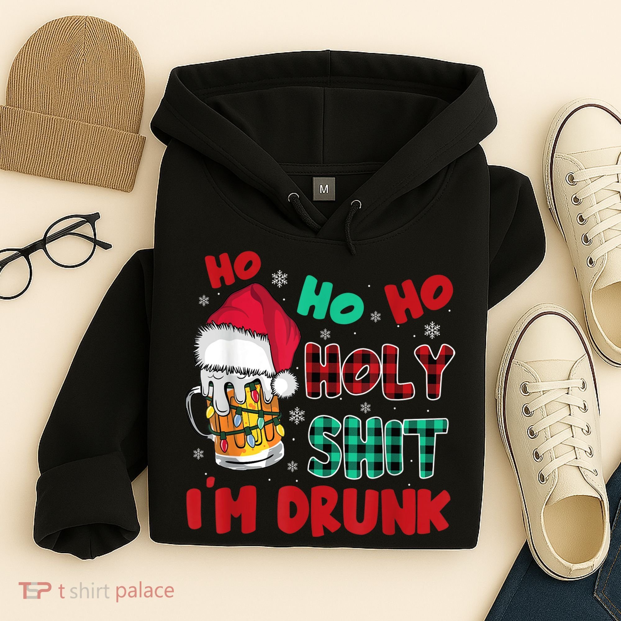 Ho Ho Holy Shit I'm Drunk Beer Santa Hat Christmas Drinking Hoodie
