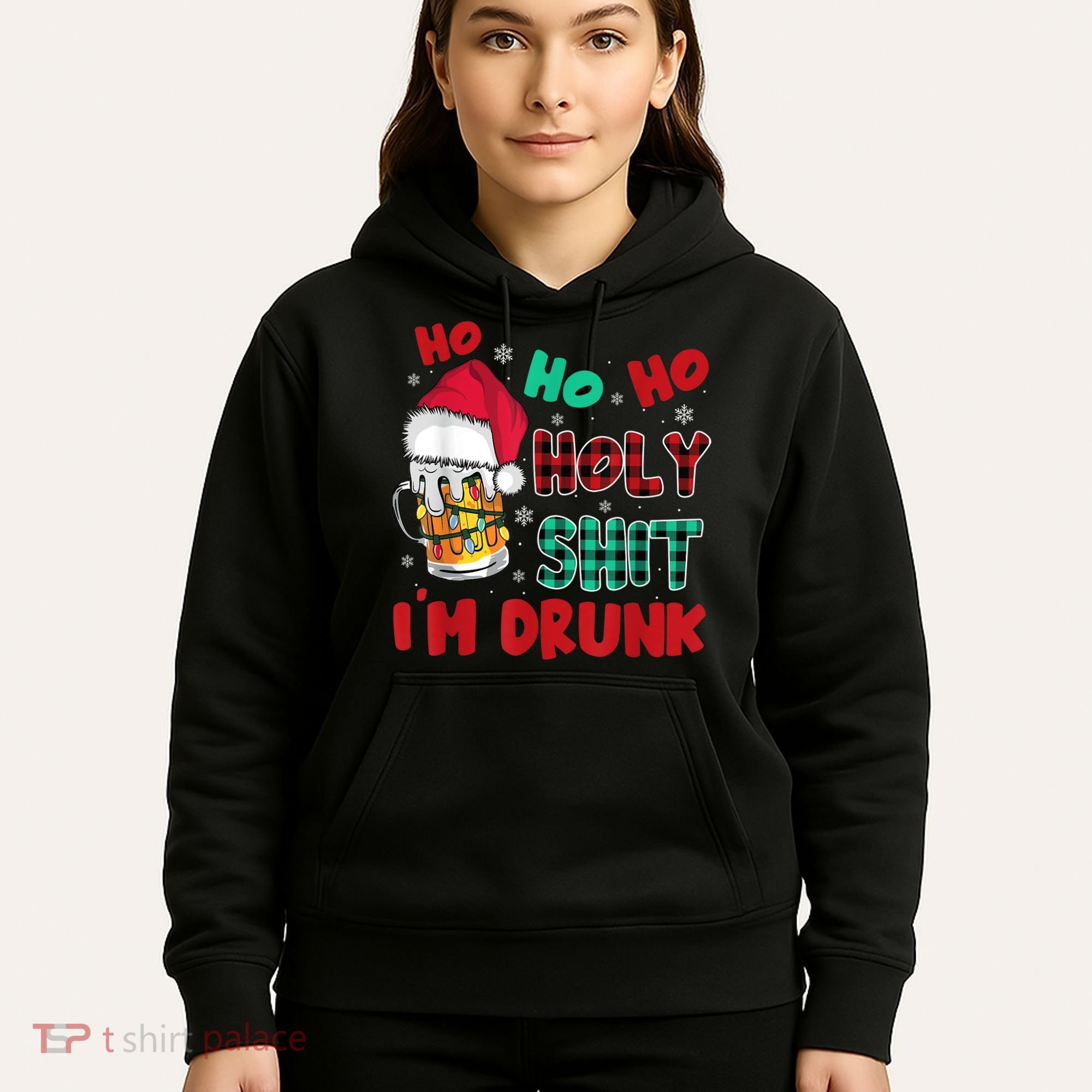 Ho Ho Holy Shit I'm Drunk Beer Santa Hat Christmas Drinking Hoodie