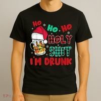 Ho Ho Holy Shit I'm Drunk Beer Santa Hat Christmas Drinking T-Shirt thumb 3