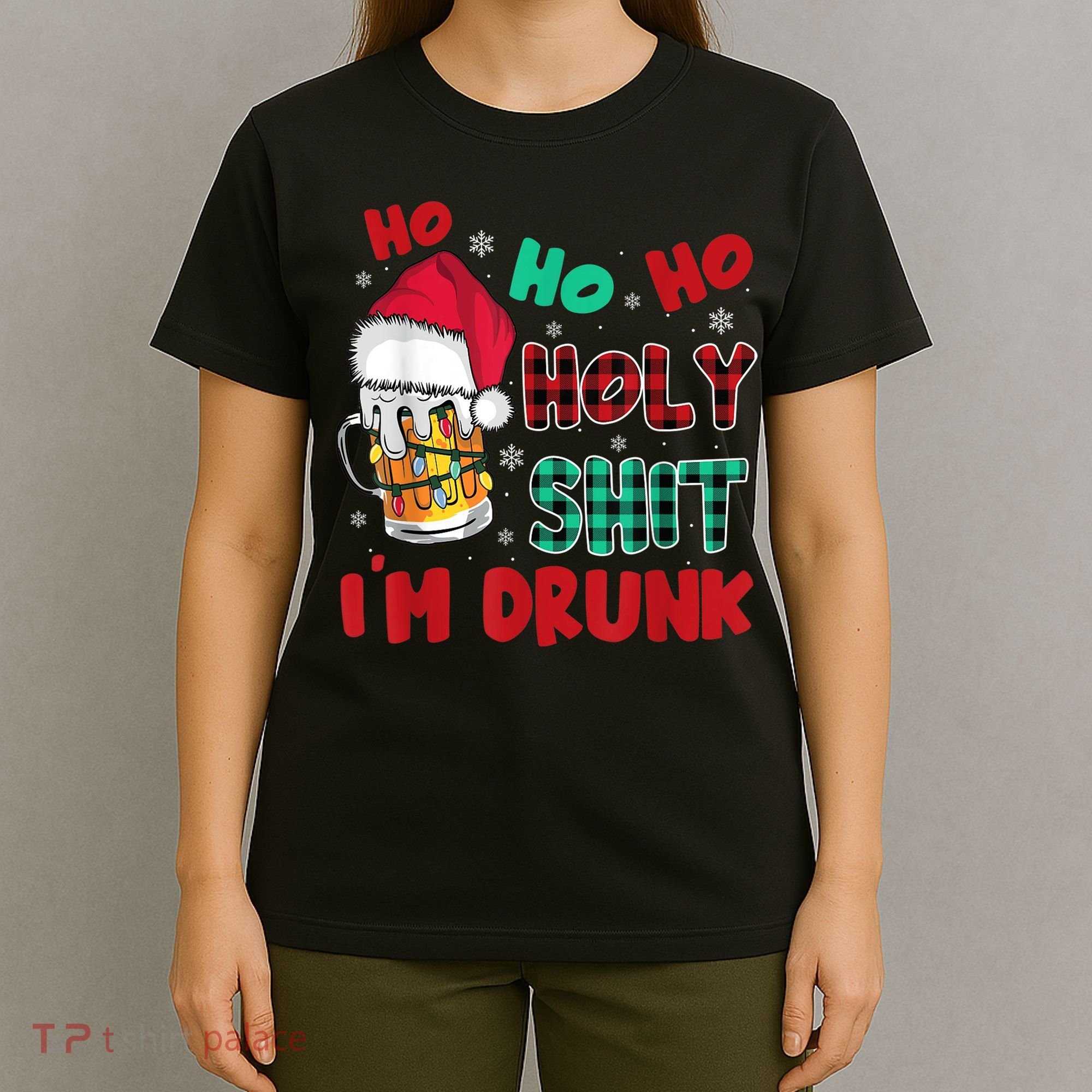 Ho Ho Holy Shit I'm Drunk Beer Santa Hat Christmas Drinking T-Shirt