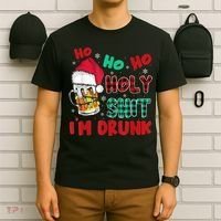 Ho Ho Holy Shit I'm Drunk Beer Santa Hat Christmas Drinking T-Shirt thumb 6