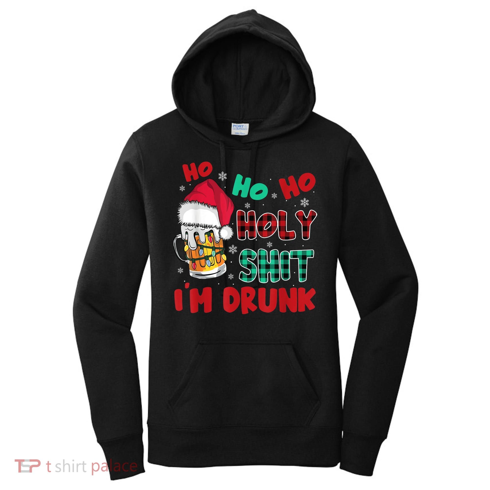 Ho Ho Holy Shit I'm Drunk Beer Santa Hat Christmas Drinking Women's Hoodie