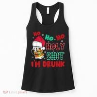 Ho Ho Holy Shit I'm Drunk Beer Santa Hat Christmas Drinking Women's Tank Top thumb 0