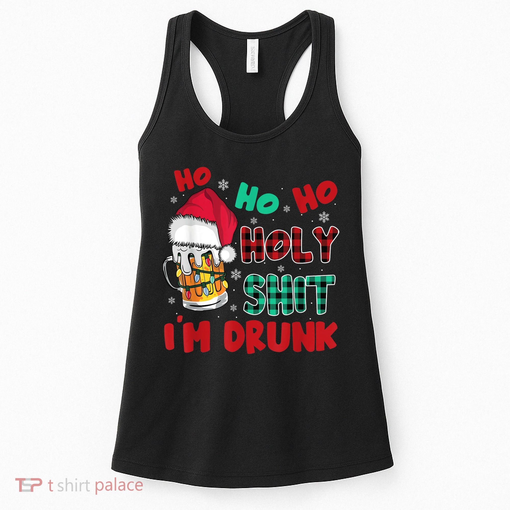 Ho Ho Holy Shit I'm Drunk Beer Santa Hat Christmas Drinking Women's Tank Top