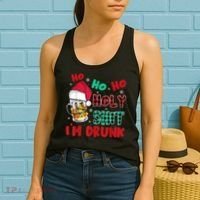 Ho Ho Holy Shit I'm Drunk Beer Santa Hat Christmas Drinking Women's Tank Top thumb 2