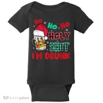 Ho Ho Holy Shit I'm Drunk Beer Santa Hat Christmas Drinking Baby Bodysuit