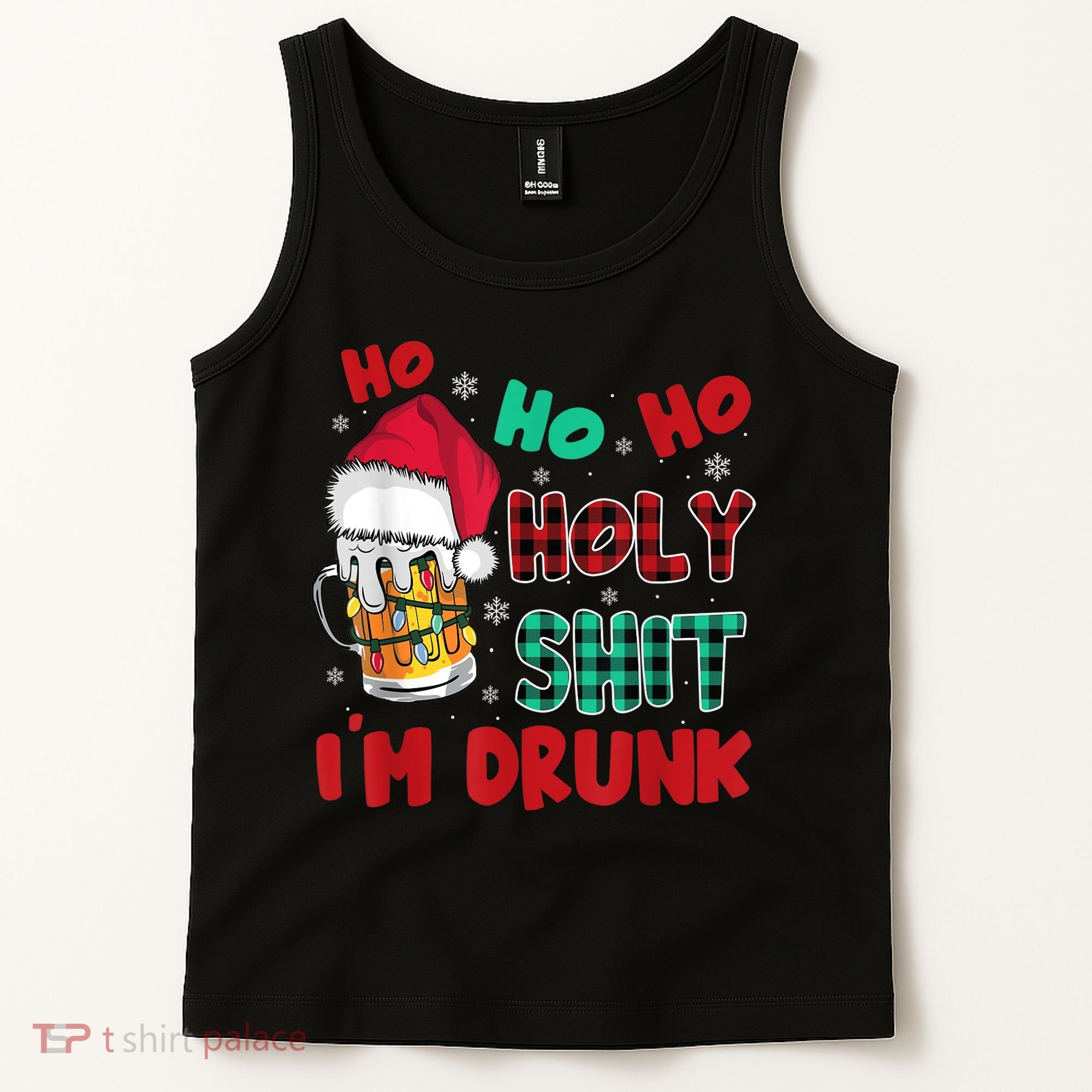 Ho Ho Holy Shit I'm Drunk Beer Santa Hat Christmas Drinking Tank Top