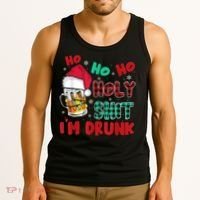 Ho Ho Holy Shit I'm Drunk Beer Santa Hat Christmas Drinking Tank Top thumb 3