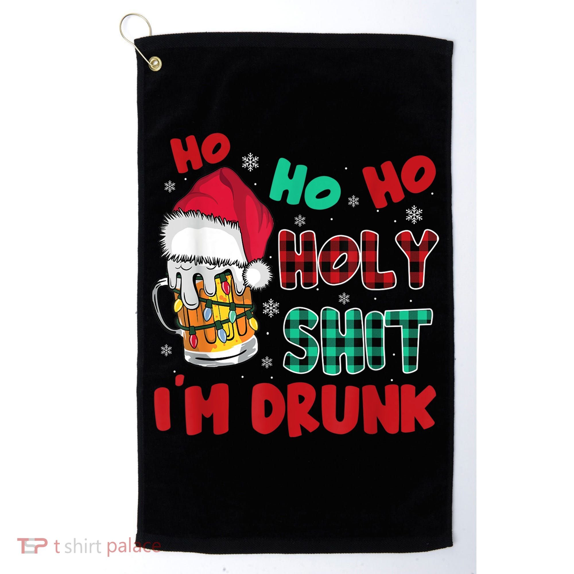 Ho Ho Holy Shit I'm Drunk Beer Santa Hat Christmas Drinking Golf Towel