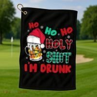 Ho Ho Holy Shit I'm Drunk Beer Santa Hat Christmas Drinking Golf Towel thumb 1
