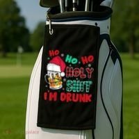Ho Ho Holy Shit I'm Drunk Beer Santa Hat Christmas Drinking Golf Towel thumb 2