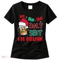 Ho Ho Holy Shit I'm Drunk Beer Santa Hat Christmas Drinking Women's T-Shirt thumb 0