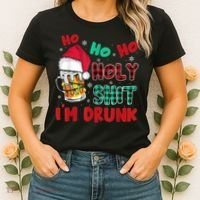 Ho Ho Holy Shit I'm Drunk Beer Santa Hat Christmas Drinking Women's T-Shirt thumb 2
