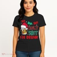 Ho Ho Holy Shit I'm Drunk Beer Santa Hat Christmas Drinking Women's T-Shirt thumb 4