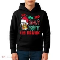 Ho Ho Holy Shit I'm Drunk Beer Santa Hat Christmas Drinking Kids Hoodie thumb 4