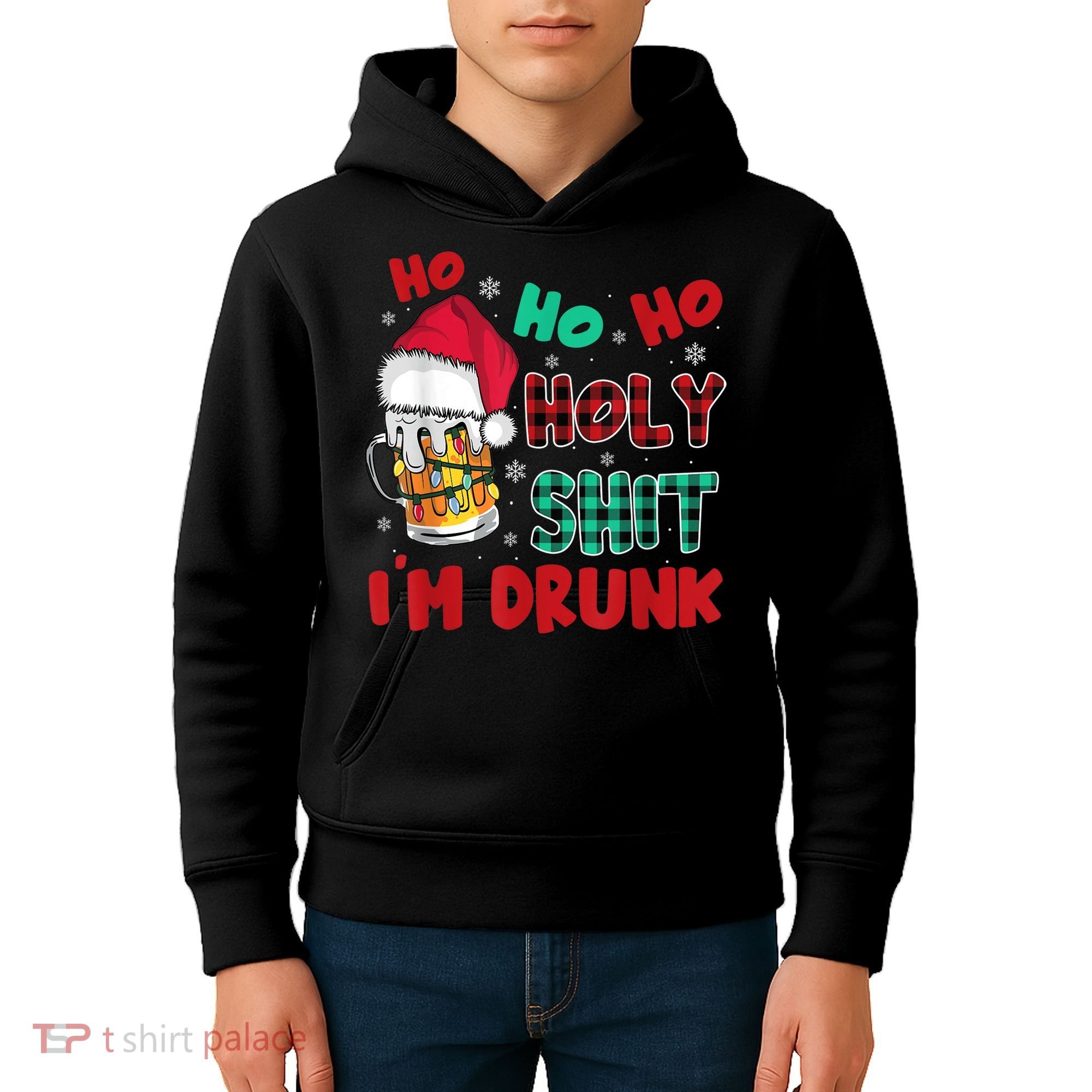 Ho Ho Holy Shit I'm Drunk Beer Santa Hat Christmas Drinking Kids Hoodie