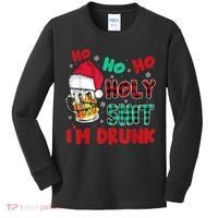 Ho Ho Holy Shit I'm Drunk Beer Santa Hat Christmas Drinking Kids Long Sleeve Shirt thumb 0