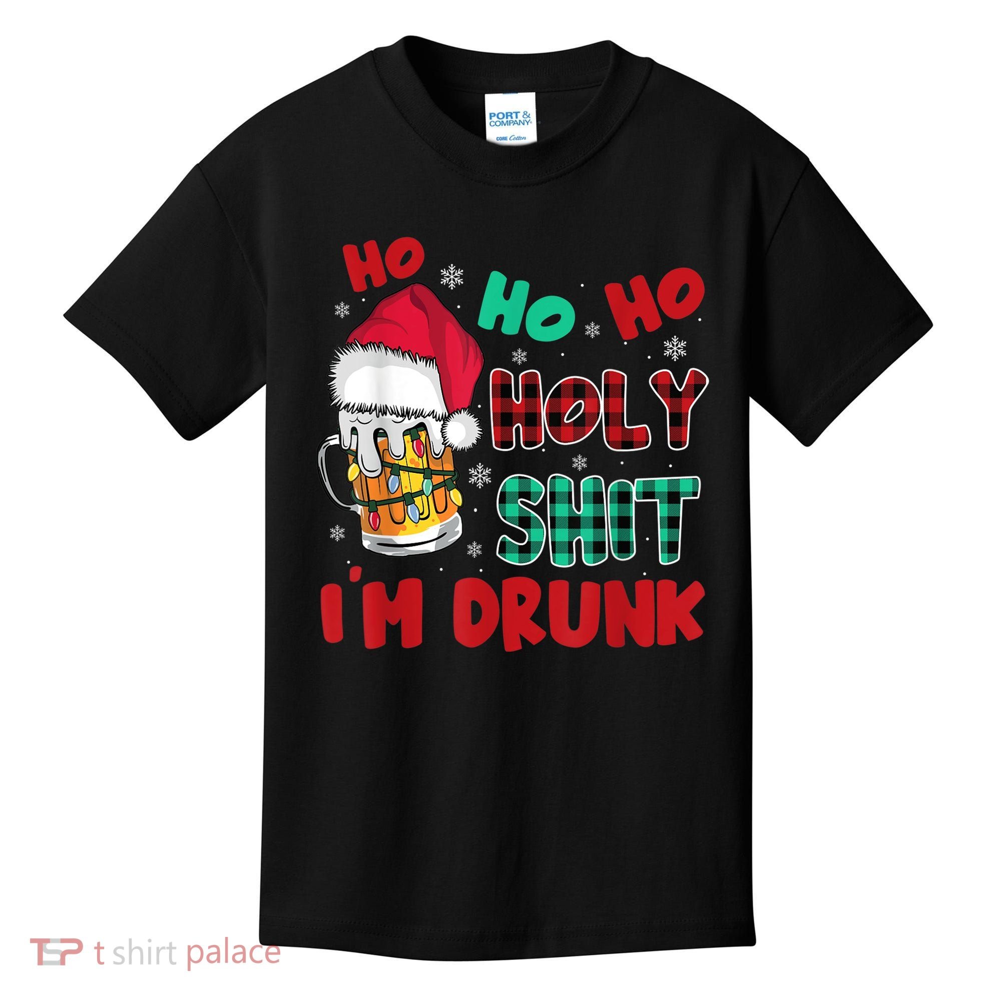 Ho Ho Holy Shit I'm Drunk Beer Santa Hat Christmas Drinking Kids T-Shirt