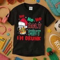 Ho Ho Holy Shit I'm Drunk Beer Santa Hat Christmas Drinking Kids T-Shirt thumb 3