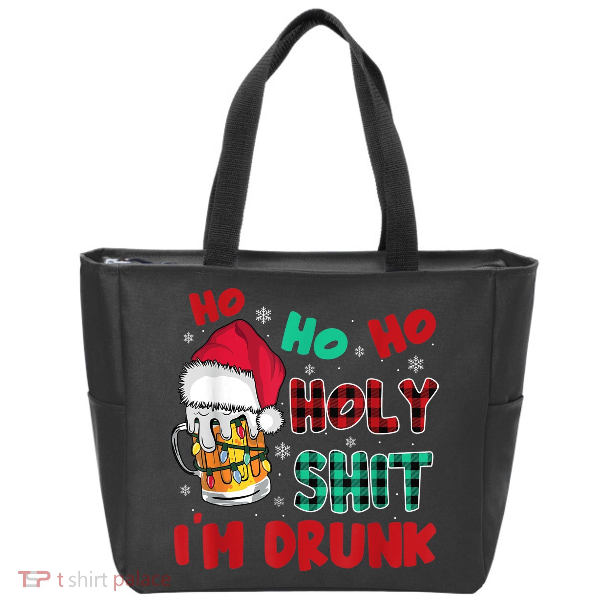 Ho Ho Holy Shit I'm Drunk Beer Santa Hat Christmas Drinking Tote Bag