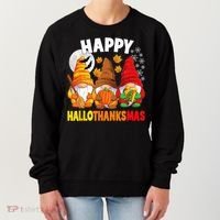 Happy HalloThanksMas Halloween Thanksgiving Christmas Gnomes Women's Sweatshirt thumb 0