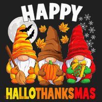 Happy HalloThanksMas Halloween Thanksgiving Christmas Gnomes Beanie thumb 2
