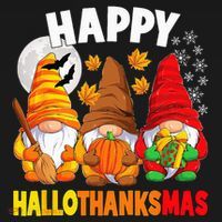 Happy HalloThanksMas Halloween Thanksgiving Christmas Gnomes Women's Hoodie thumb 2