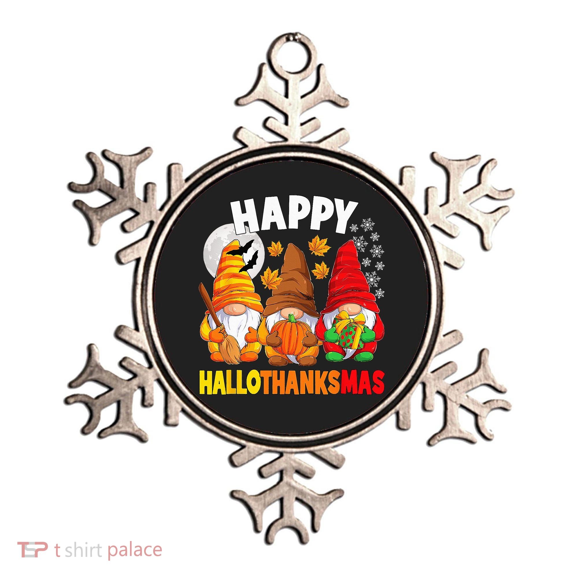 Happy HalloThanksMas Halloween Thanksgiving Christmas Gnomes Ornament