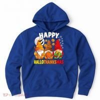 Happy HalloThanksMas Halloween Thanksgiving Christmas Gnomes Hoodie thumb 0